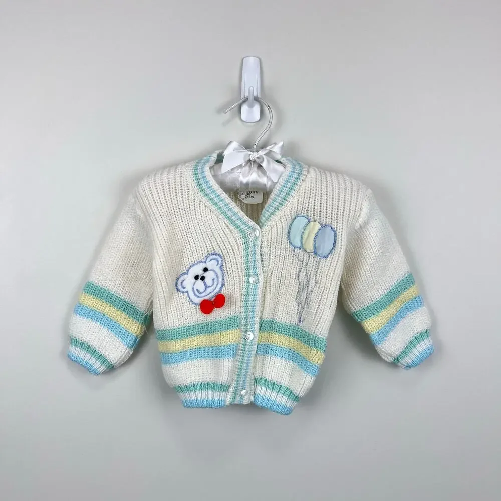 Vintage Two Piece Teddy Bear Balloon Sweater Set Baby Boy
